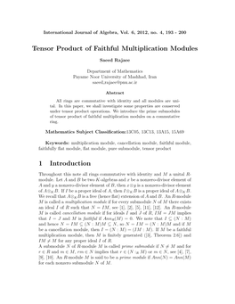 Tensor Product of Faithful Multiplication Modules