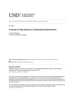 A Survey of Tabu Search in Combinatorial Optimization