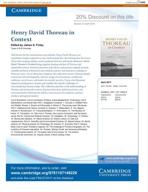 Henry David Thoreau in Context Edited by James S