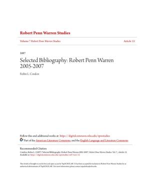 Selected Bibliography: Robert Penn Warren 2005-2007 Robin L