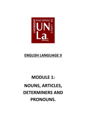 MODULE 1: NOUNS, ARTICLES, DETERMINERS and PRONOUNS. Explanations • Countable Nouns a Countable Noun Has a Singular and a Plural Form