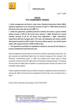 Dacia Pay Agreement Signed