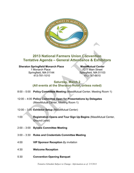 2013 National Farmers Union Convention Tentative Agenda – General Attendance & Exhibitors