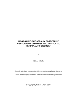 Monoamine Oxidase-A in Borderline Personality Disorder and Antisocial Personality Disorder