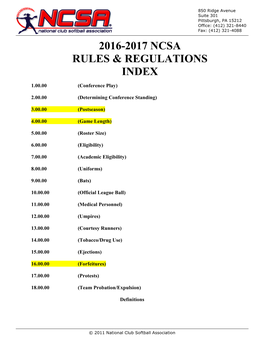 2016-2017 Official NCSA Rulebook