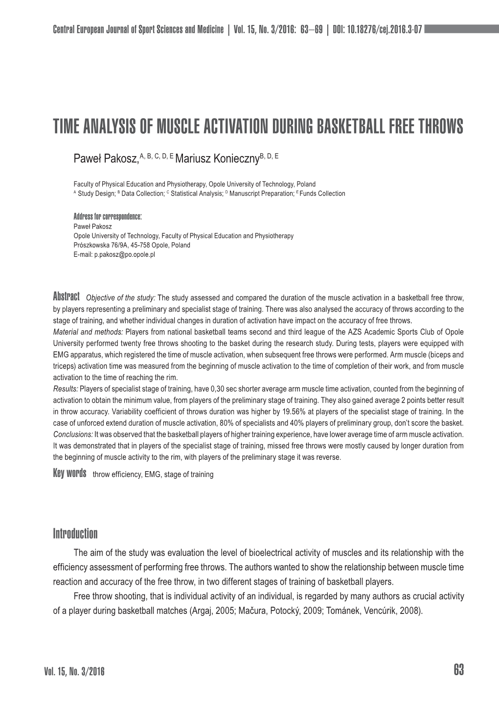 Time Analysis of Muscle Activation During Basketball Free Throws