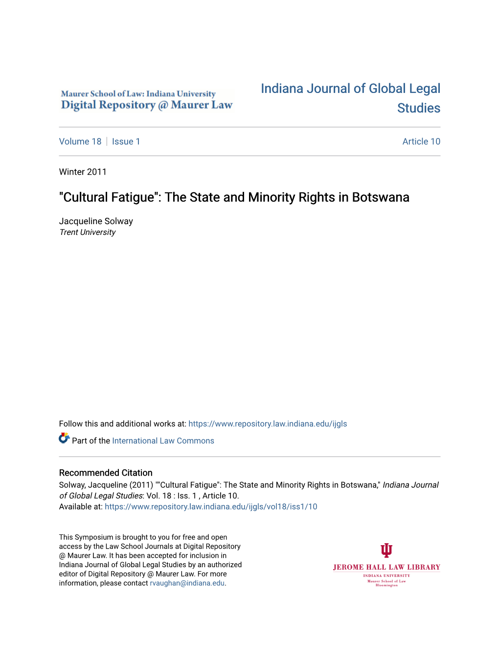 The State and Minority Rights in Botswana