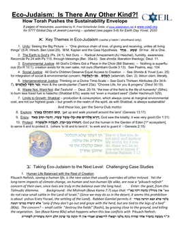 Eco-Judaism: Is There Any Other Kind?! How Torah Pushes the Sustainability Envelope 8 Pages of Resources, Assembled by R
