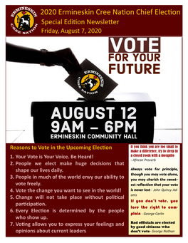 2020 Ermineskin Cree Nation Chief Election Special Edition Newsletter Friday, August 7, 2020