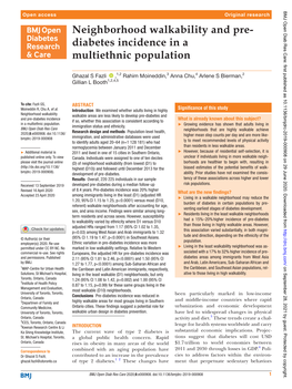 Neighborhood Walkability and Pre-Diabetes Incidence in a Multiethnic Population