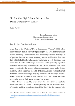 “In Another Light”: New Intertexts for David Dabydeen's “Turner”*