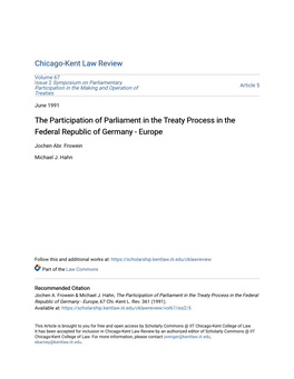 The Participation of Parliament in the Treaty Process in the Federal Republic of Germany - Europe