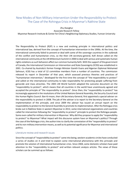 New Modes of Non-Military Intervention Under the Responsibility to Protect: the Case of the Rohingya Crisis in Myanmar’S Rakhine State