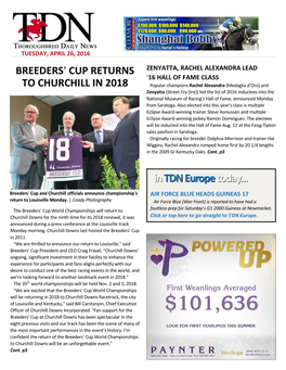 Breeders= Cup Returns to Churchill in 2018