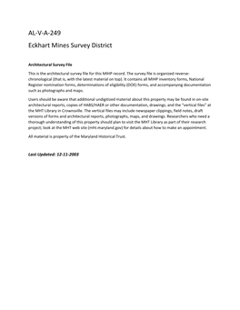 AL-V-A-249 Eckhart Mines Survey District