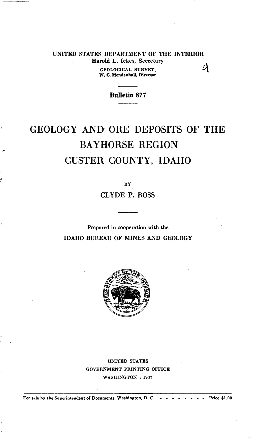 Geology and Ore Deposits of the Bayhorse Region Custer County, Idaho