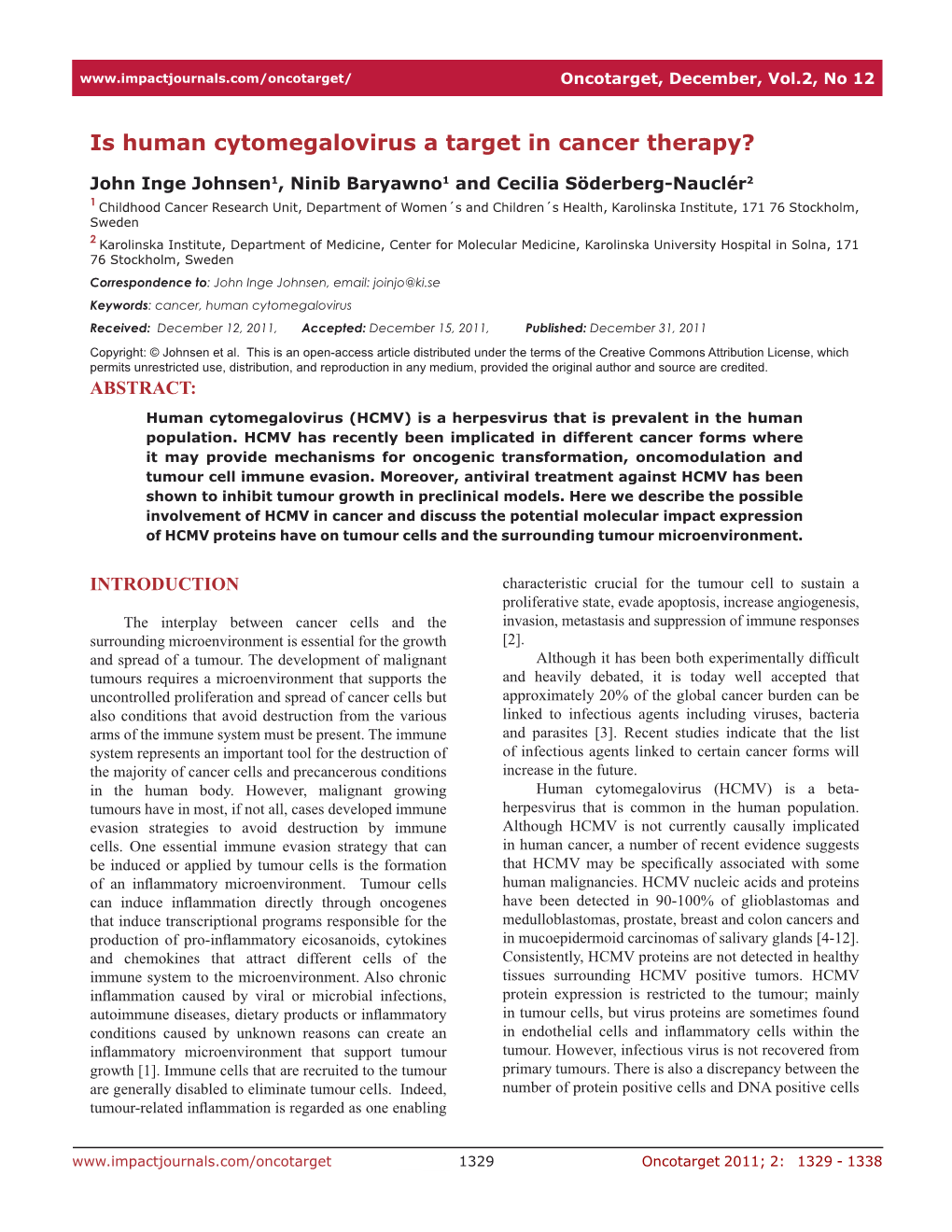 Is Human Cytomegalovirus a Target in Cancer Therapy?