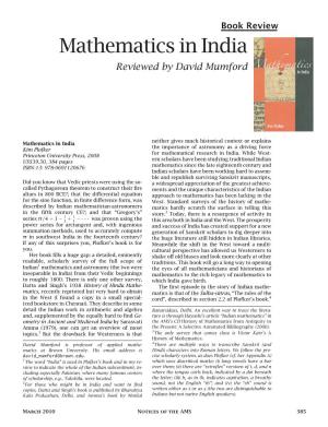 Mathematics in India Reviewed by David Mumford