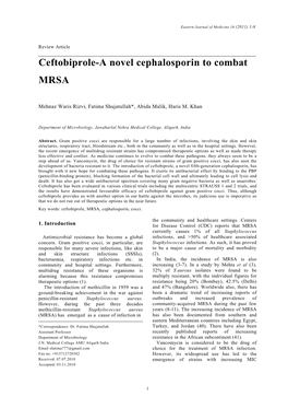 Ceftobiprole-A Novel Cephalosporin to Combat MRSA