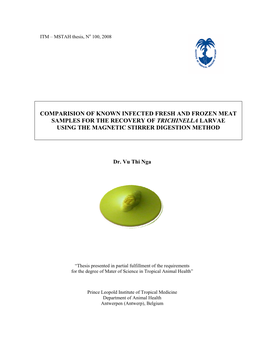 Comparision of Known Infected Fresh and Frozen Meat Samples for the Recovery of Trichinella Larvae Using the Magnetic Stirrer Digestion Method