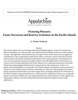 Picturing Pleasure: Fanny Stevenson and Beatrice Grimshaw in the Pacific Islands