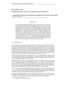 Fasttext.Zip: Compressing Text Classification Models