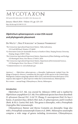 &lt;I&gt;Olpitrichum Sphaerosporum:&lt;/I&gt; a New USA Record and Phylogenetic