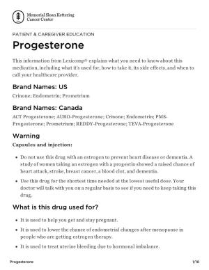 Progesterone | Memorial Sloan Kettering Cancer Center