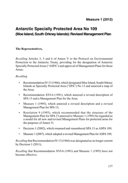Antarctic Specially Protected Area No 109 (Moe Island, South Orkney Islands): Revised Management Plan