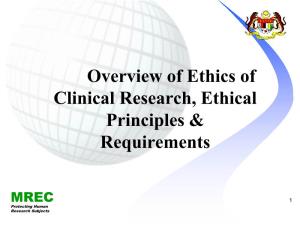 Overview of Ethics of Clinical Research, Ethical Principles & Requirements