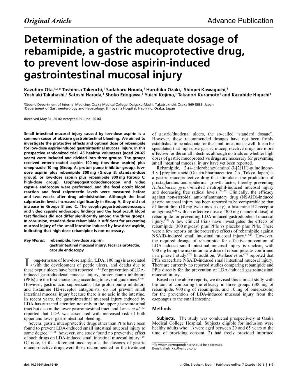 Determination of the Adequate Dosage of Rebamipide, a Gastric
