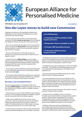 EAPM Bulletin: Issue 54, September 2019 Von Der Leyen Moves to Build New Commission