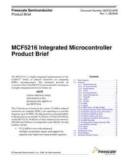 Freescale Semiconductor Document Number: MCF5216PB Product Brief Rev