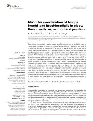 Muscular Coordination of Biceps Brachii and Brachioradialis in Elbow ﬂexion with Respect to Hand Position