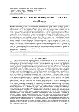 Foreign Policy of China and Russia Against the US in Eurasia