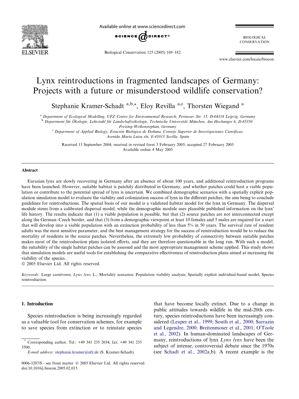 Lynx Reintroductions in Fragmented Landscapes of Germany: Projects with a Future Or Misunderstood Wildlife Conservation?