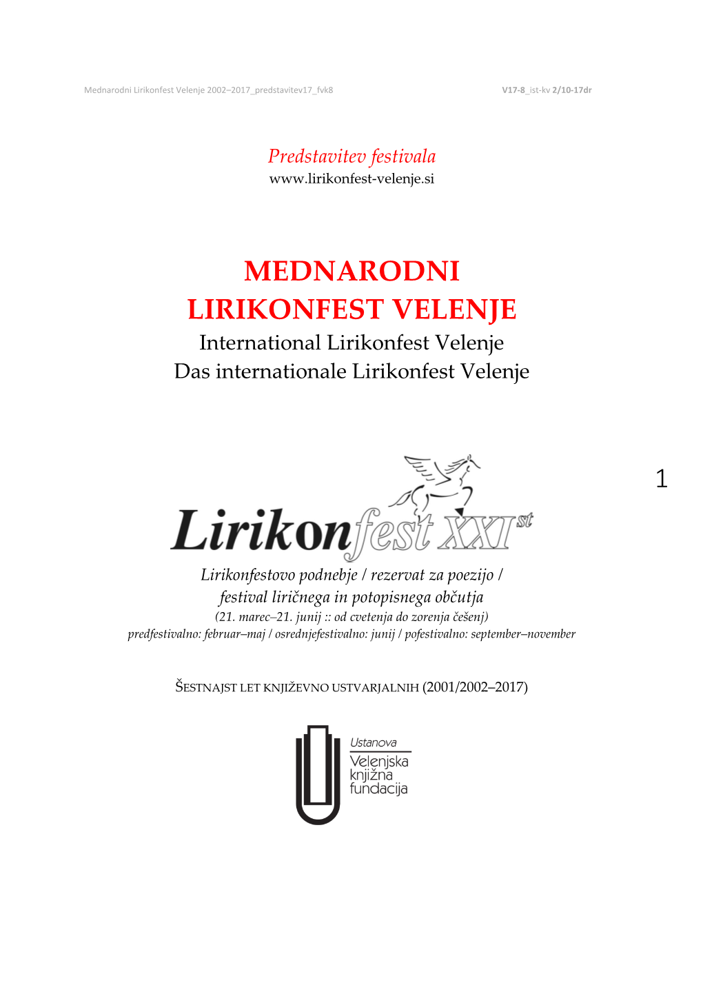 Mednarodni Lirikonfest Velenje – Predstavitev Festivala