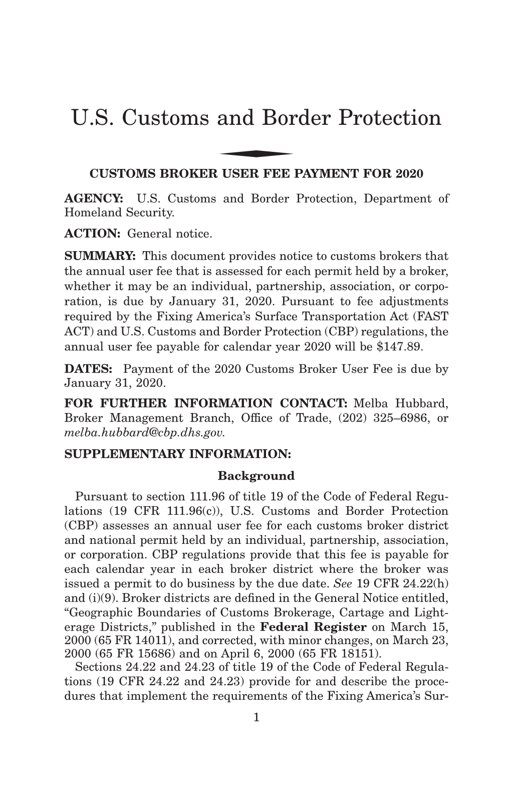 Customs Bulletin Weekly, Vol. 53, December 11, 2019, No. 45