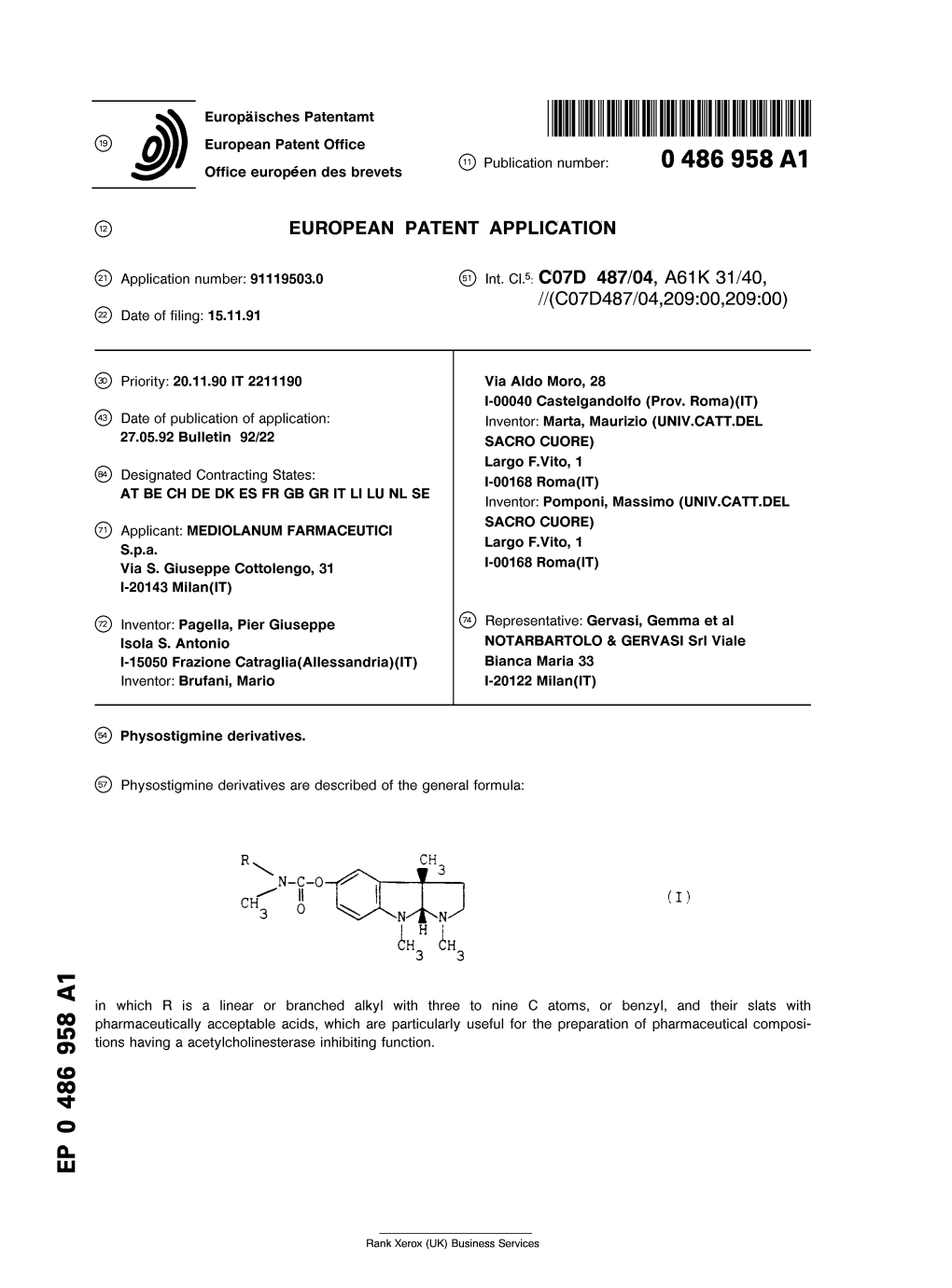 Physostigmine Derivatives