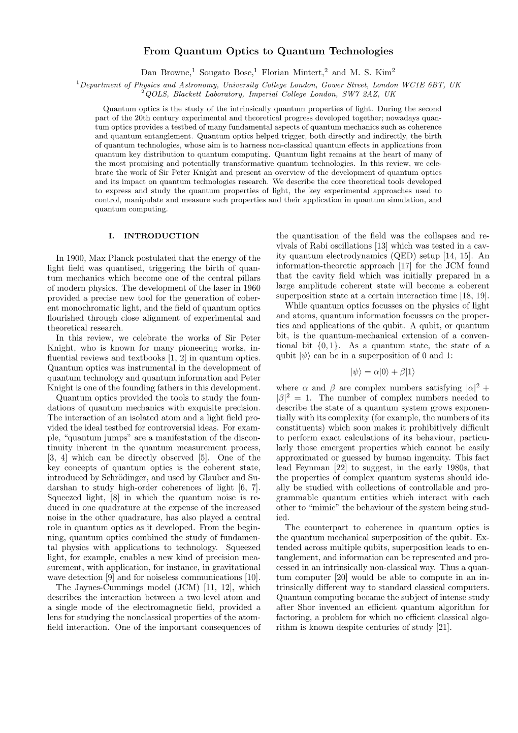 From Quantum Optics to Quantum Technologies