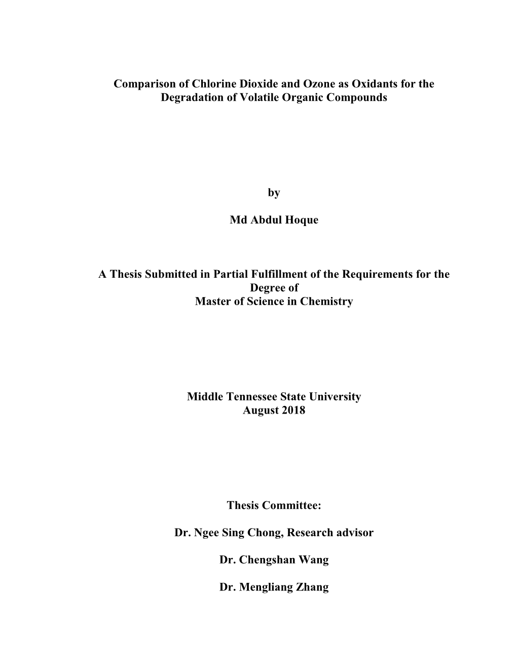 Comparison of Chlorine Dioxide and Ozone As Oxidants for the Degradation of Volatile Organic Compounds