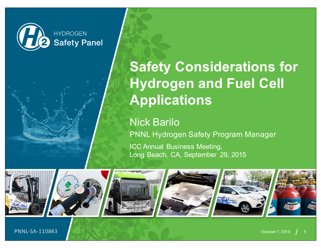 Safety Considerations for Hydrogen and Fuel Cell Applications