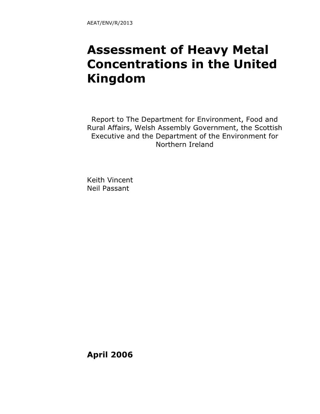 Assessment of Heavy Metal Concentrations in the United Kingdom