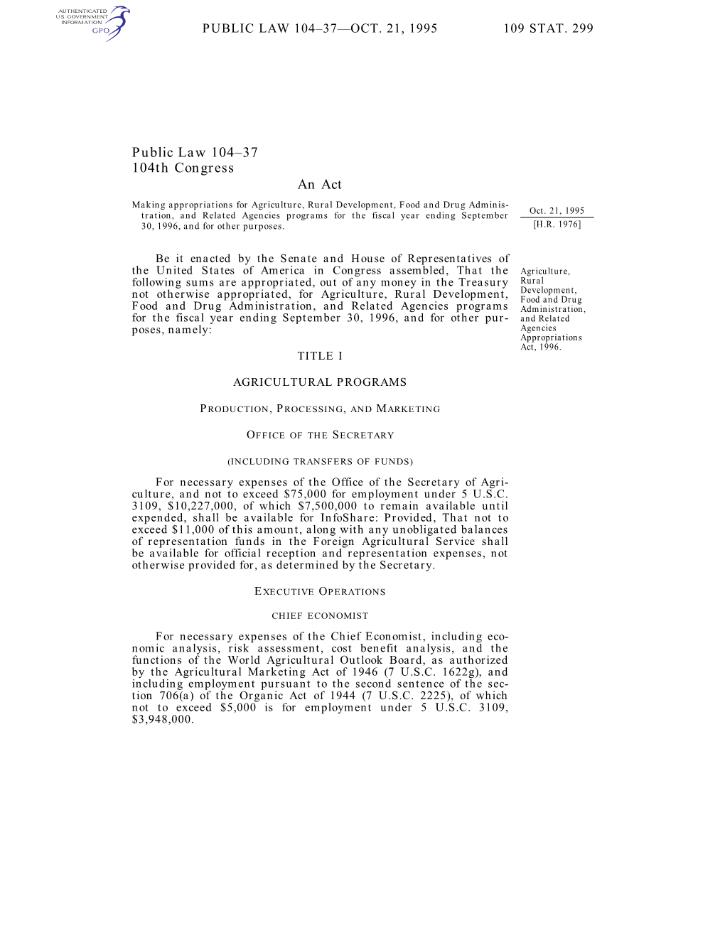 Public Law 104–37 104Th Congress An