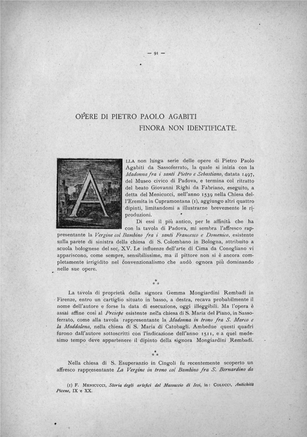 Opere Di Pietro Paolo Agabiti Finora Non Identificate. *