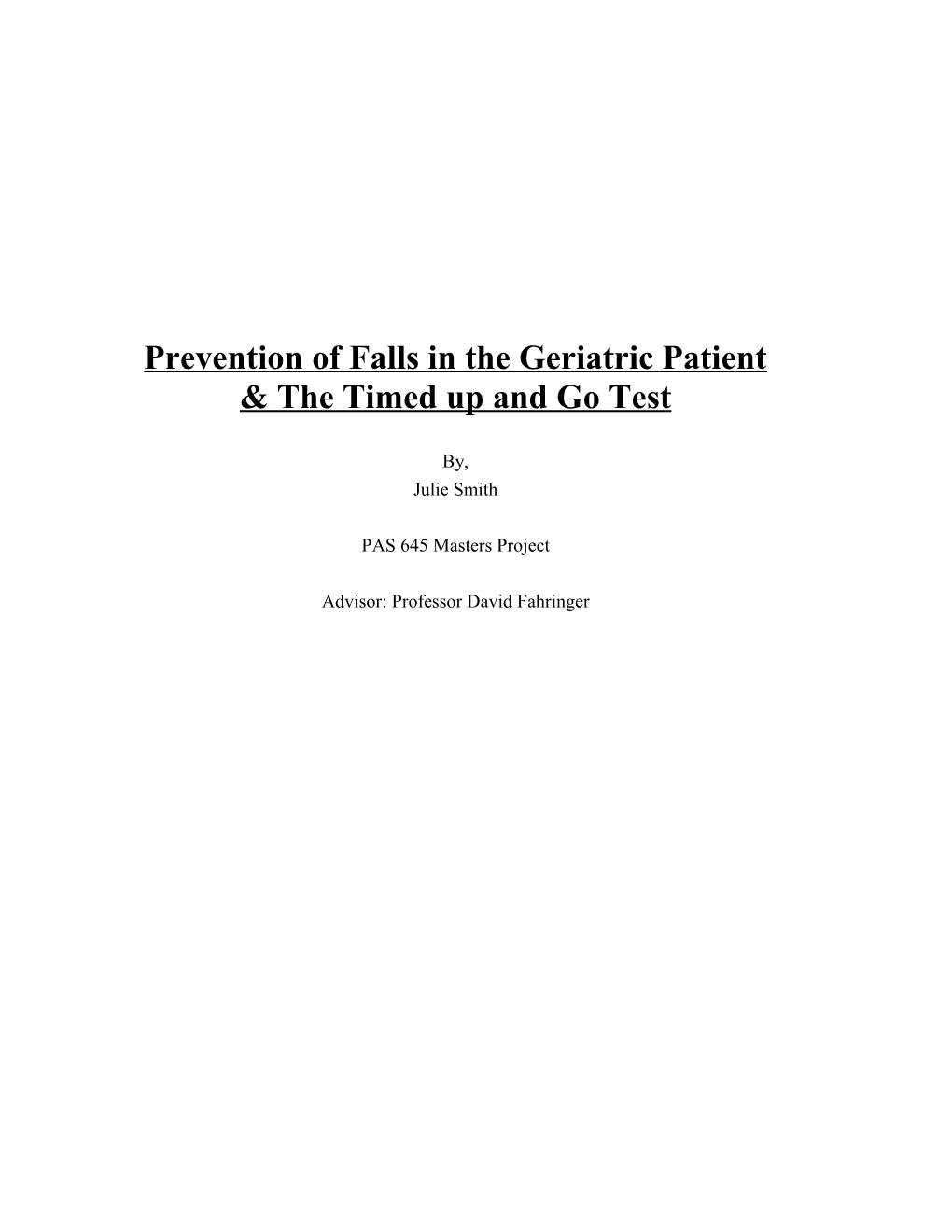 Prevention of Falls in the Geriatric Patient