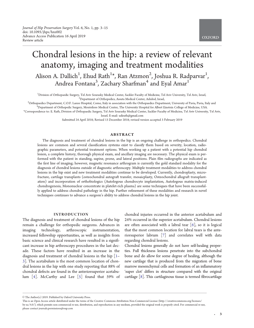 Chondral Lesions in the Hip: a Review of Relevant Anatomy, Imaging and Treatment Modalities Alison A