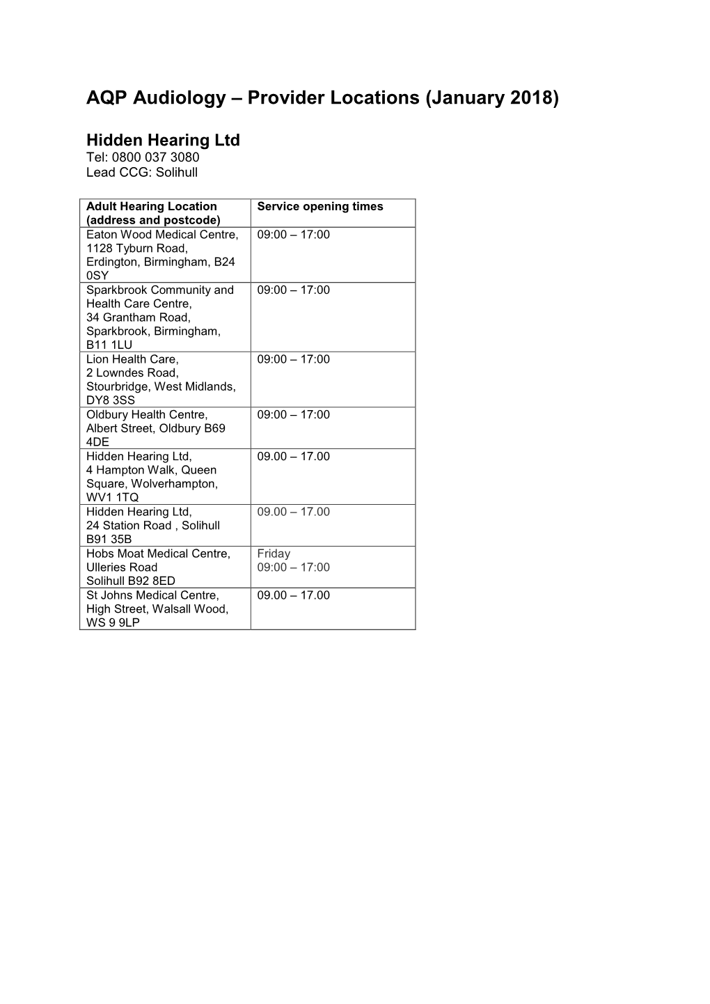 AQP Audiology Provider Locations