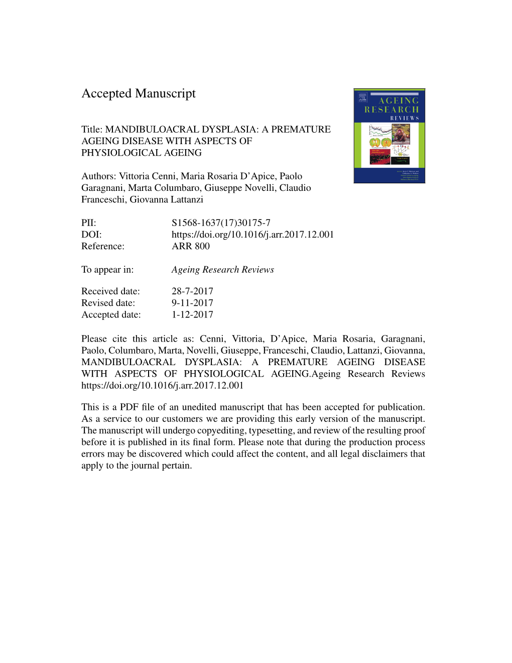 Mandibuloacral Dysplasia: a Premature Ageing Disease with Aspects of Physiological Ageing