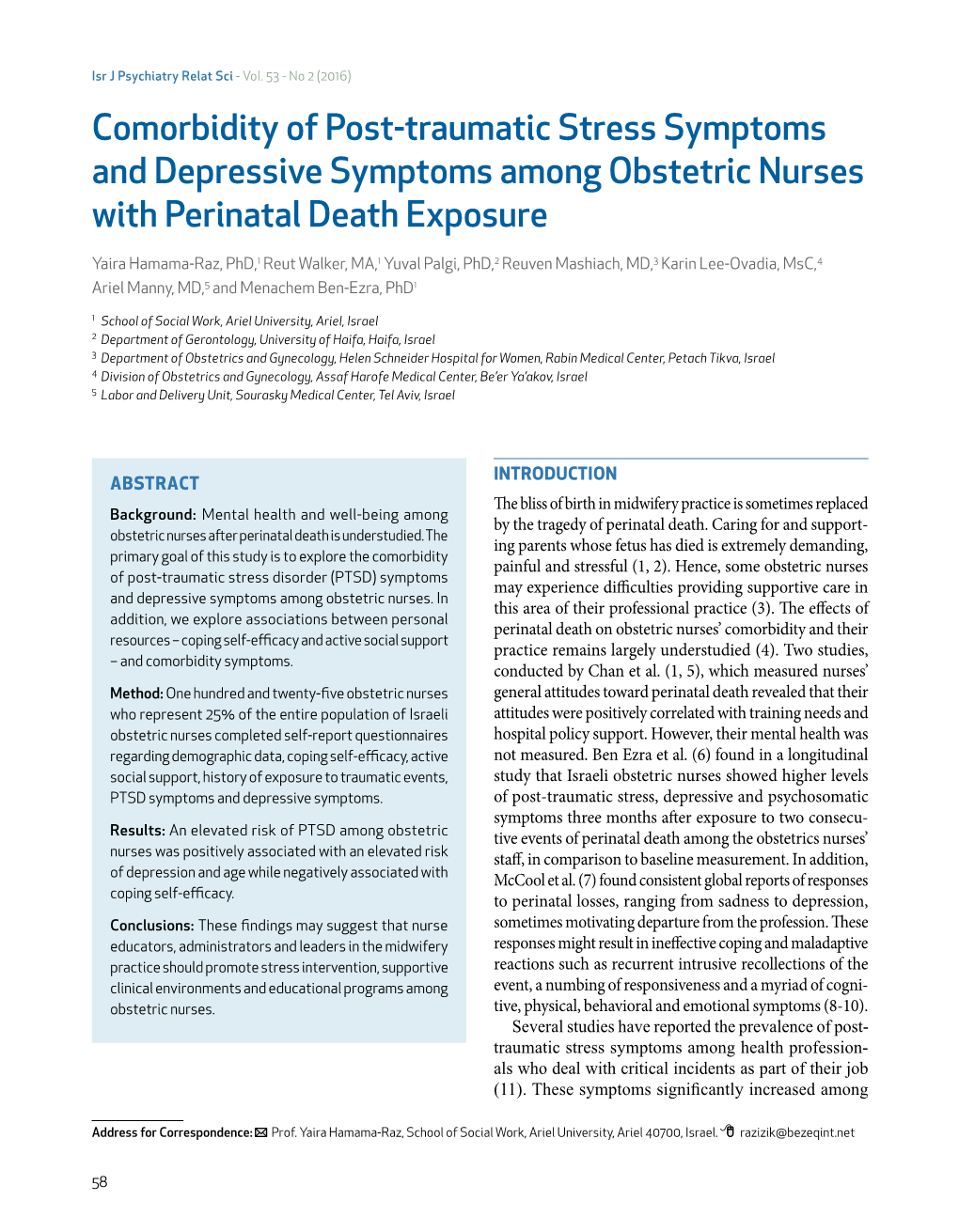 Comorbidity of Post-Traumatic Stress Symptoms and Depressive Symptoms Among Obstetric Nurses with Perinatal Death Exposure